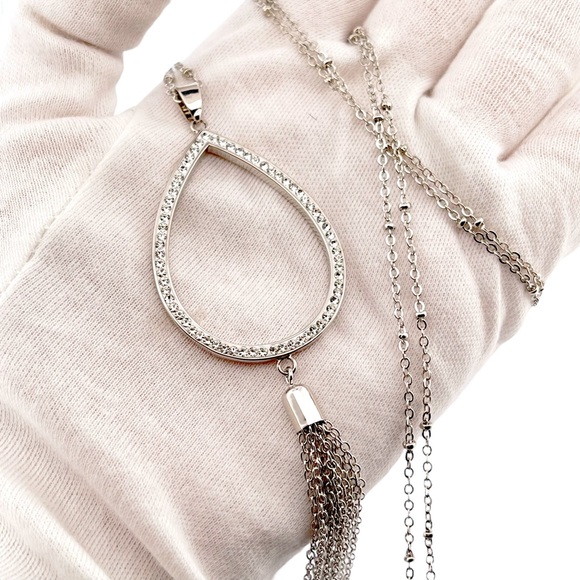 Tear Drop Pendant Necklace with Tassel Extra Long Chain Necklace - Picture 4 of 6